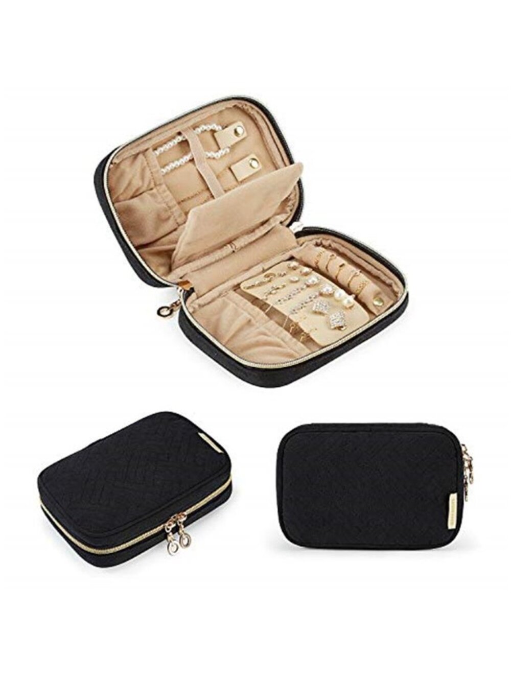 Womens Travel Jewelry Organizer Case Small Roll Bag Rings Earrings Necklace Set